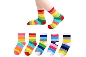 Marchare Girls SemlessCrew Cotton Socks Kids Casual Socks School Socks Rainbow Stripes 5 Pack