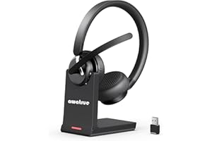 awatrue Wireless Headset, Bluetooth Headset with AI Noise Cancelling Microphone & Charging Base, 2.4GHz Wireless Headphones with USB Dongle for PC/Computer/Laptop/Remote Work/Call Center/Zoom