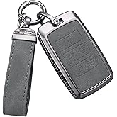 YO&YOYE for Land Rover Key Fob Cover with Keychain Leather Key Case Protector Compatible with Land Rover Vogue Range Discovery Rover Sport (Model2, Grey)