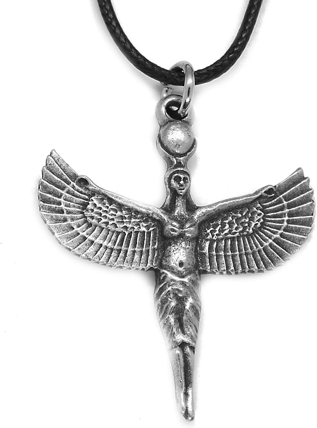 Standing Winged Pewter Isis Egyptian Pendant in a Lemon Burlap Pouch