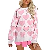 UNIQUEONE Valentines Sweater Women Love Sweatshirt Heart Graphic Knit Sweaters Valentine Day Oversized Crewneck Tops
