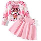 L.O.L. Surprise! Girl Skirt Set Long Sleeve Letter Print Sweatshirt Plaid/Pink Smocked Skirt Set 2PCS Clothes Set Outfit