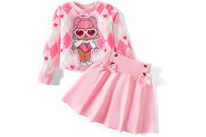 L.O.L. Surprise! Girl Skirt Set Long Sleeve Letter Print Sweatshirt Plaid/Pink Smocked Skirt Set 2PCS Clothes Set Outfit