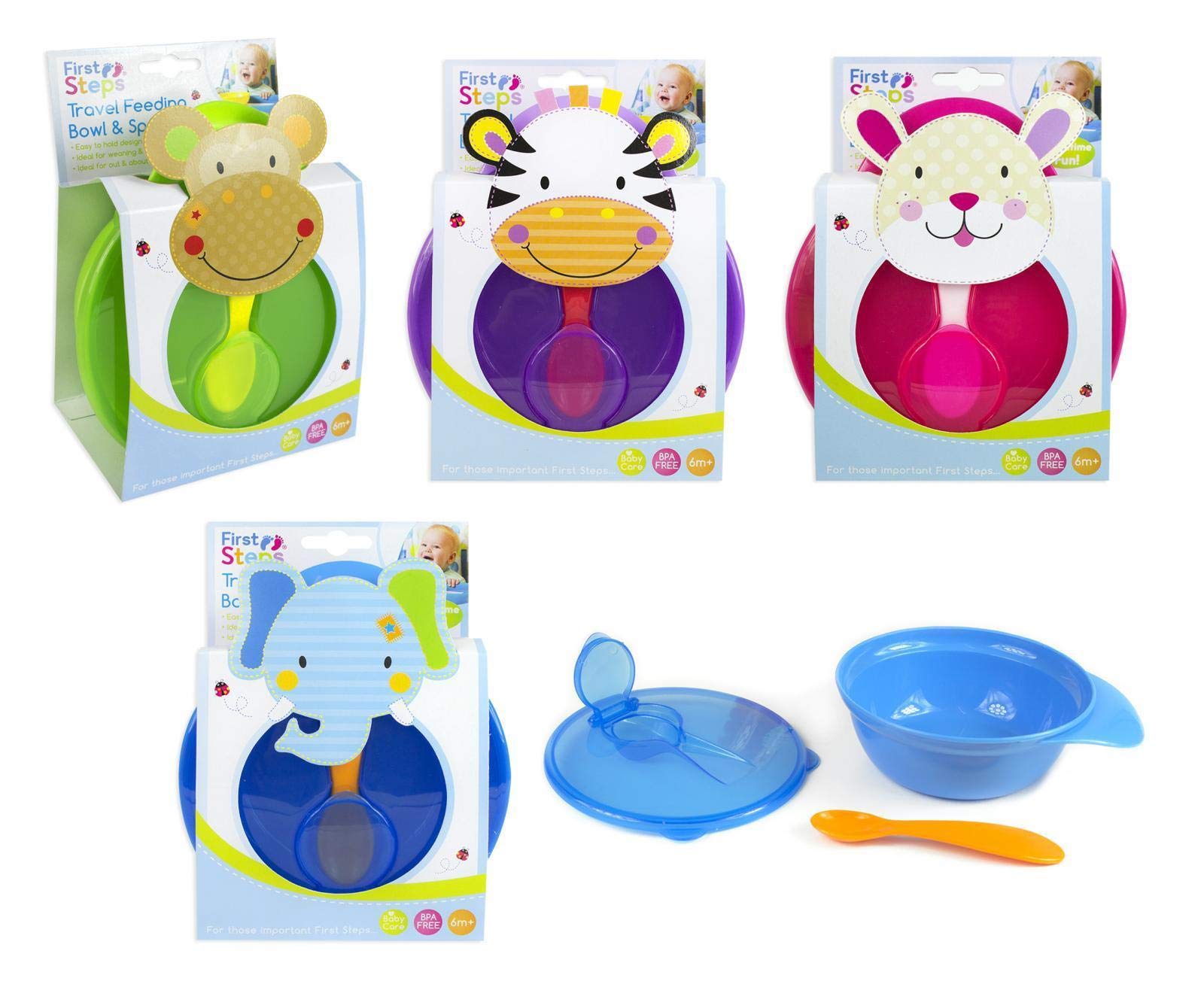 First Steps Travel Feeding Bowl and Spoon Set - Pink or Purple