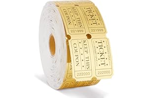 Amviner 1000 Golden Raffle Tickets Double Roll Tickets for Events, Classroom Reward, Carnivals, Family Games, Door Prizes, Entry, Bingo, Auction, Metallic Gold Foil Tickets