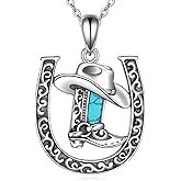 URONE Horseshoe Necklace 925 Sterling Silver Cowgirl Cowboy Boot Pendant Turquoise Western Jewelry Gifts for Women Men