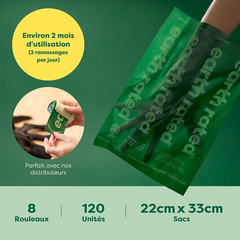 Sacs à crottes pour chiens, sacs étanches et extra épais, recharges en rouleaux, sans parfum, 120 sacs