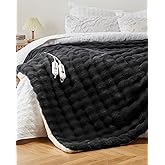 GarveeHome Heated Blanket Queen, Dual Control Faux Fur Electric Blanket with 4 Heat Settings, Soft Bubble Heating Blanket with 8 Hour Auto-Off & Overheat Protection, for Home Bedroom, Dark Grey