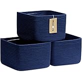 MiniArk Small Organizing Baskets for Cubes Shelf, 9.7x9.7x7.1 Inch Rope Woven Storage Bins for Nursery Shelves Storage, Cute Toy Basket, Square 3 Packs Navy Blue