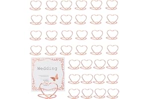 YUCHIYA 36 Pcs Heart Table Number Holders - Rust-Resistant Metal Place Card Stands for Weddings, Office & Home Decor (Rose Gold)