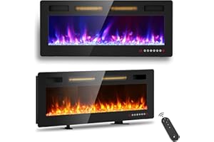 BREEZEHEAT 42" Ultra Thin Electric Fireplace, Wall Mounted & Freestanding, LED Fireplace Insert, Wall Fireplace for Living Room/Bedroom w/Touch Screen, Remote Control, 750W/1500W, Quiet, 8H Timer