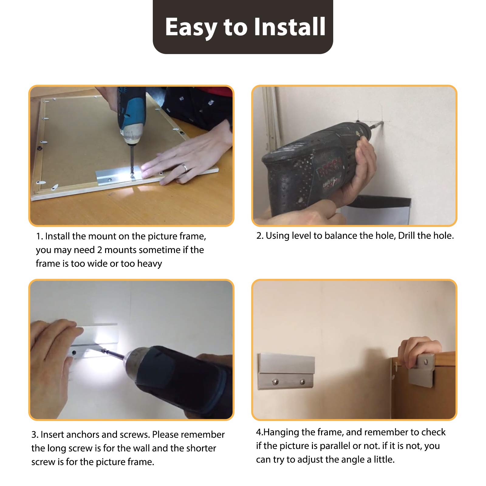 French Cleat Picture Hanger 2 Inches Aluminum Z Hanger Supports 30lbs - Interlocking Wall Mounting Bracket Hardware Kit for Hanging Mirrors, Picture, Shelf, Whiteboard, Art, Frames (2