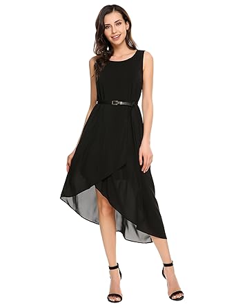 Parabler Damen Ärmellos Sommerkleid Asymmetrischem Strandkleider Festliches Chiffonkleid A-Line Strandkleid Knielang Kleid mi