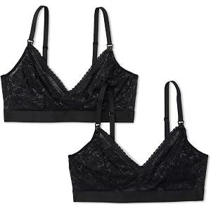 Amazon Essentials Women's All Over Stretch Lace V-Neck Maternity Nursing Bralette, Pack of 2
