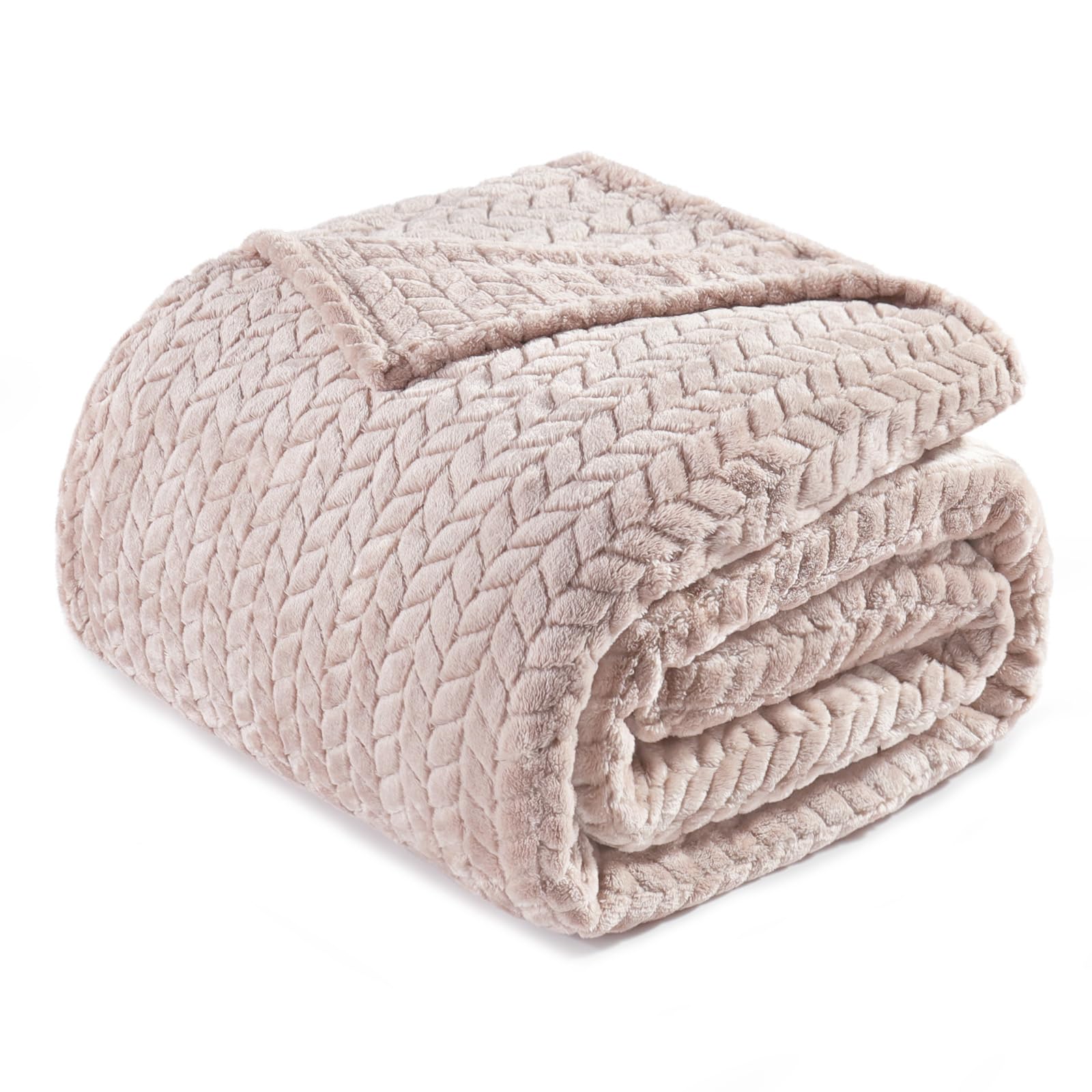 Exclusivo Mezcla Queen Size Fleece Blanket for Bed, 230x230 CM Soft Cozy Jacquard Flannel Blankets, Lightweight Fuzzy Plush Warm for All Seasons, Camel