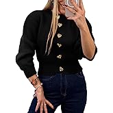 Women’s Knit Cardigan Sweater with Heart Buttons, Casual Button Down Knitwear Long Sleeve Cropped Cardigan for Fall Winter