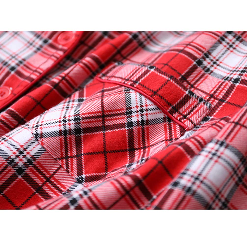ENJOYNIGHT Women Pajamas Cotton Flannel Plaid-Button Down Top&Shorts Pjs Set (X-Large, Red)