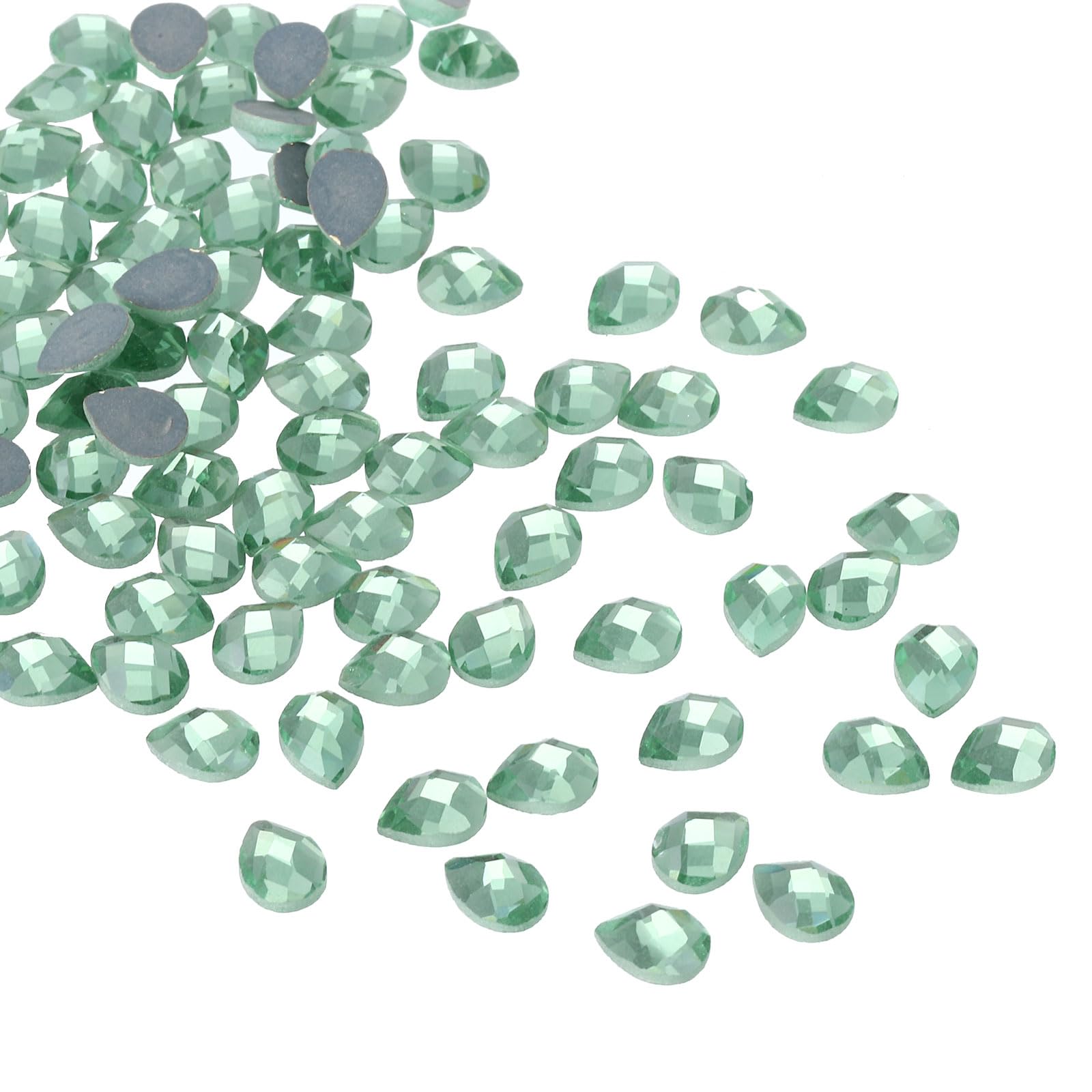 PATIKIL Acrylic Teardrop Gems, 100 Pcs 8x6mm Flat Back Teardrop Rhinestones Plastic Gems for Jewelry Making DIY Craft, Green