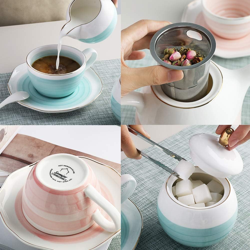 Sweejar Porcelain Tea Sets, 225 ml Cups and Saucer Teaspoon Set of 4 - Image 4