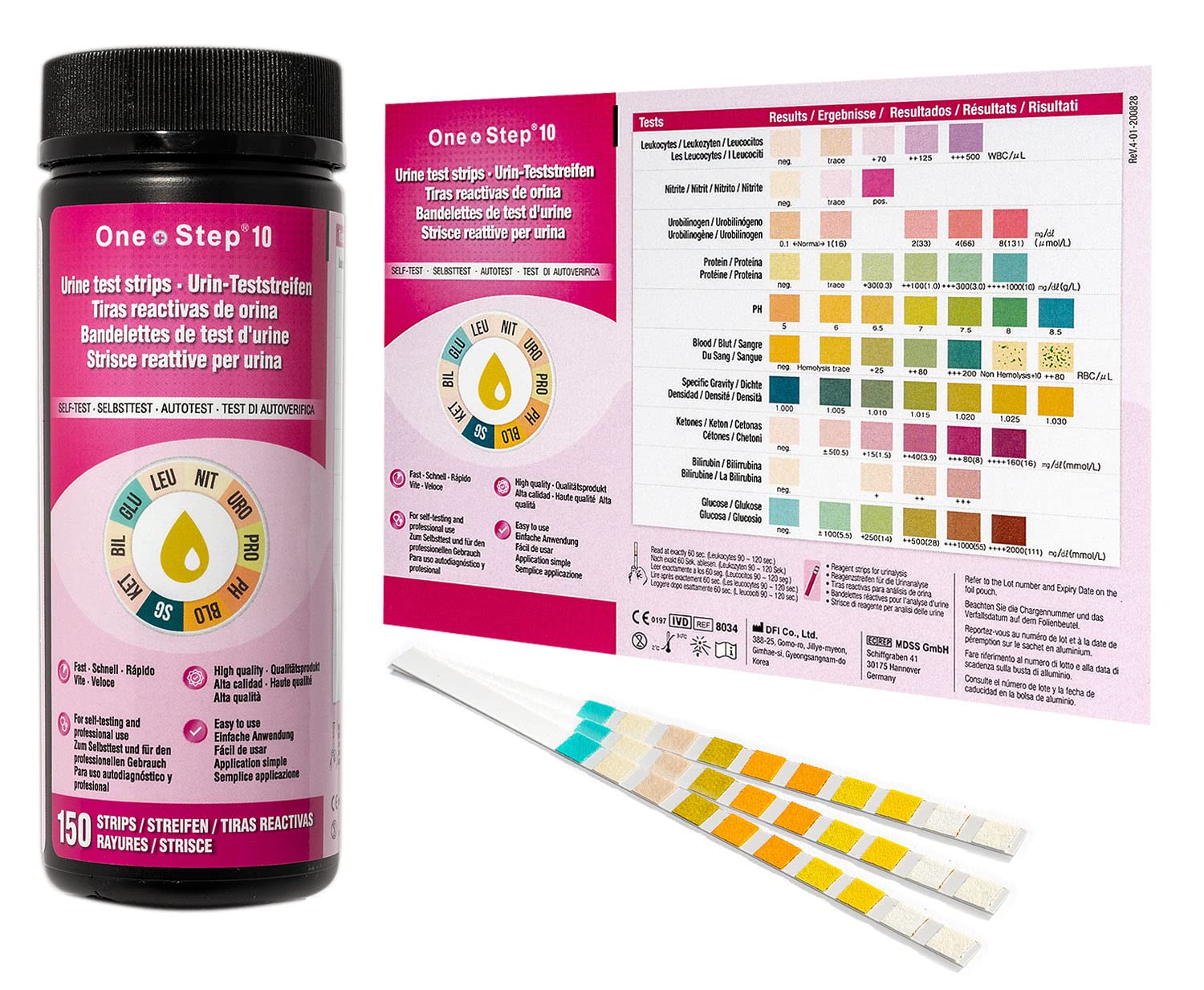 Urine Dipsticks 10 Parameter Test Strips Testing UTI Infection, Ketone, Glucose, Blood, Protein (150 Tests per Tub)