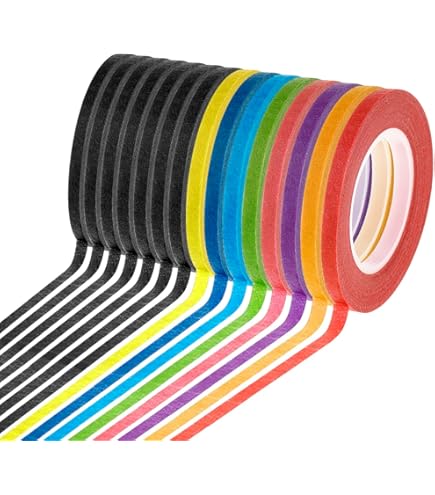 Fodattm 6 rollen grafische kunst, dunne tape, zelfklevende kunstenaarstape, raster, markeringstapes, whiteboard-griddingtape, droogwisband, 72 meter per rol (veelkleurig, breedte: 5 mm