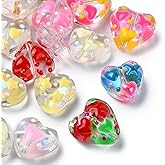 Ornazy 18 pcs 9 Styles Lampwork Glass Heart Beads with Enamel Handmade Sweet Heart Beads for DIY Bracelet Necklace Earrings Keychain Jewelry Making