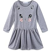 Mud Kingdom Little Girls Cotton Dresses Long Sleeve Cartoon Cat Prints Casual