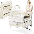 Portable Baby Changing Table with Wheels - Modern Dresser Changing Tables w/Hanging Toys, Laundry Bag, Changing Table Organizer Boxes - Folding Waterproof Baby Diaper Changing Station for Nursery