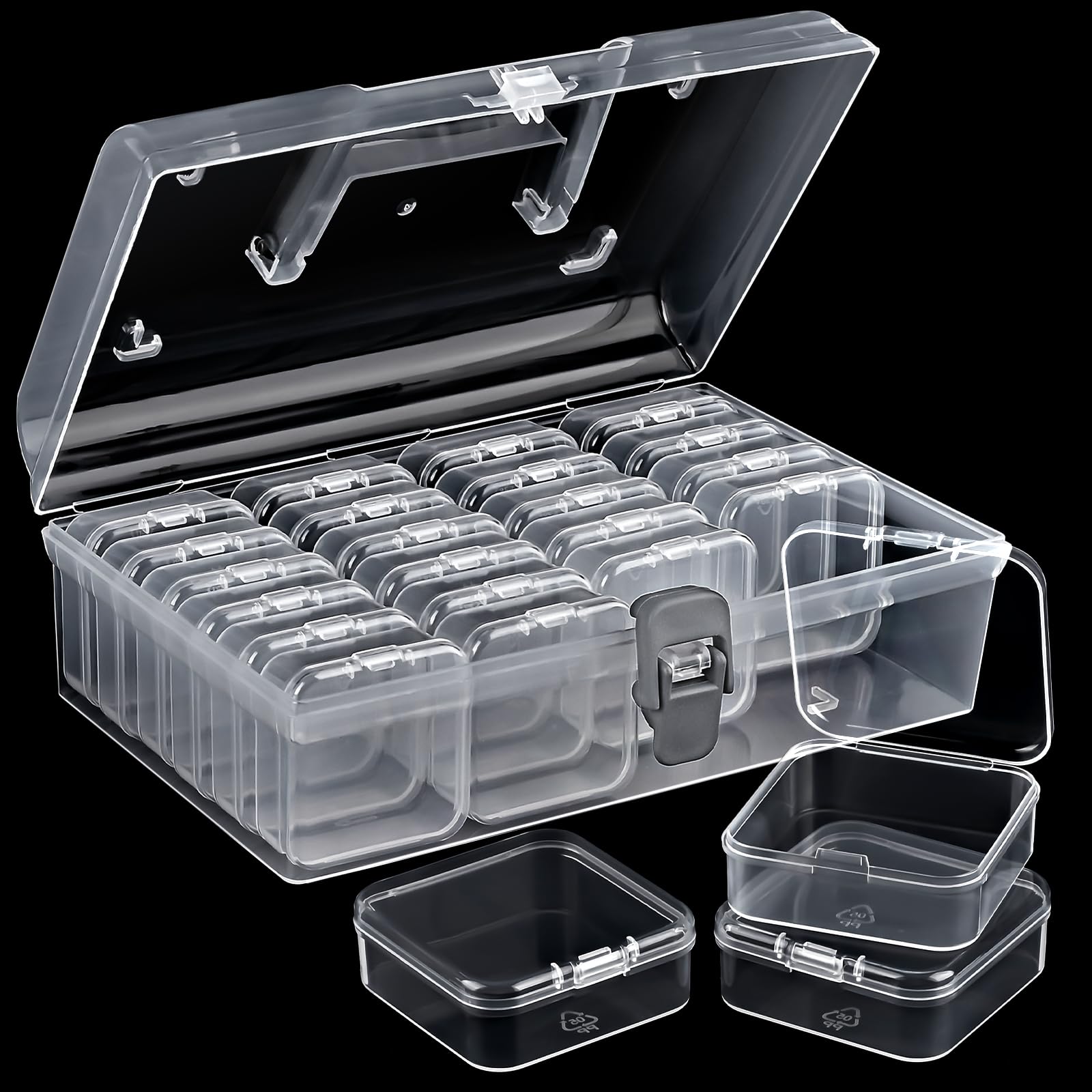 Bead Organizer Box with Handle, 25 Pcs Small Bead Organizers and Rectangle Storage Plastic Cases, Mini Clear Bead Storage Containers Boxes with Hinged Lid