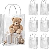 SHIPKEY 10 Pack 7.5”x2.8”x9.1” Small Clear Gift Bags, Transparent Gift Bag with Handles, Waterproof Goody Bags for Candy Perfume Boutique Christmas Gift Wedding Birthday Party Favor (18x7x25cm)