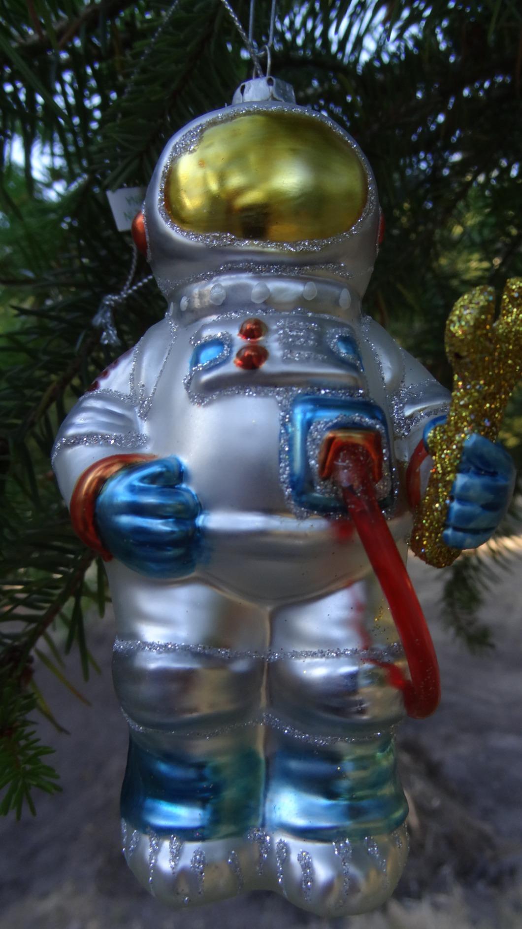 Astronaut in Open Space Glass Christmas Ornament 5 Inches