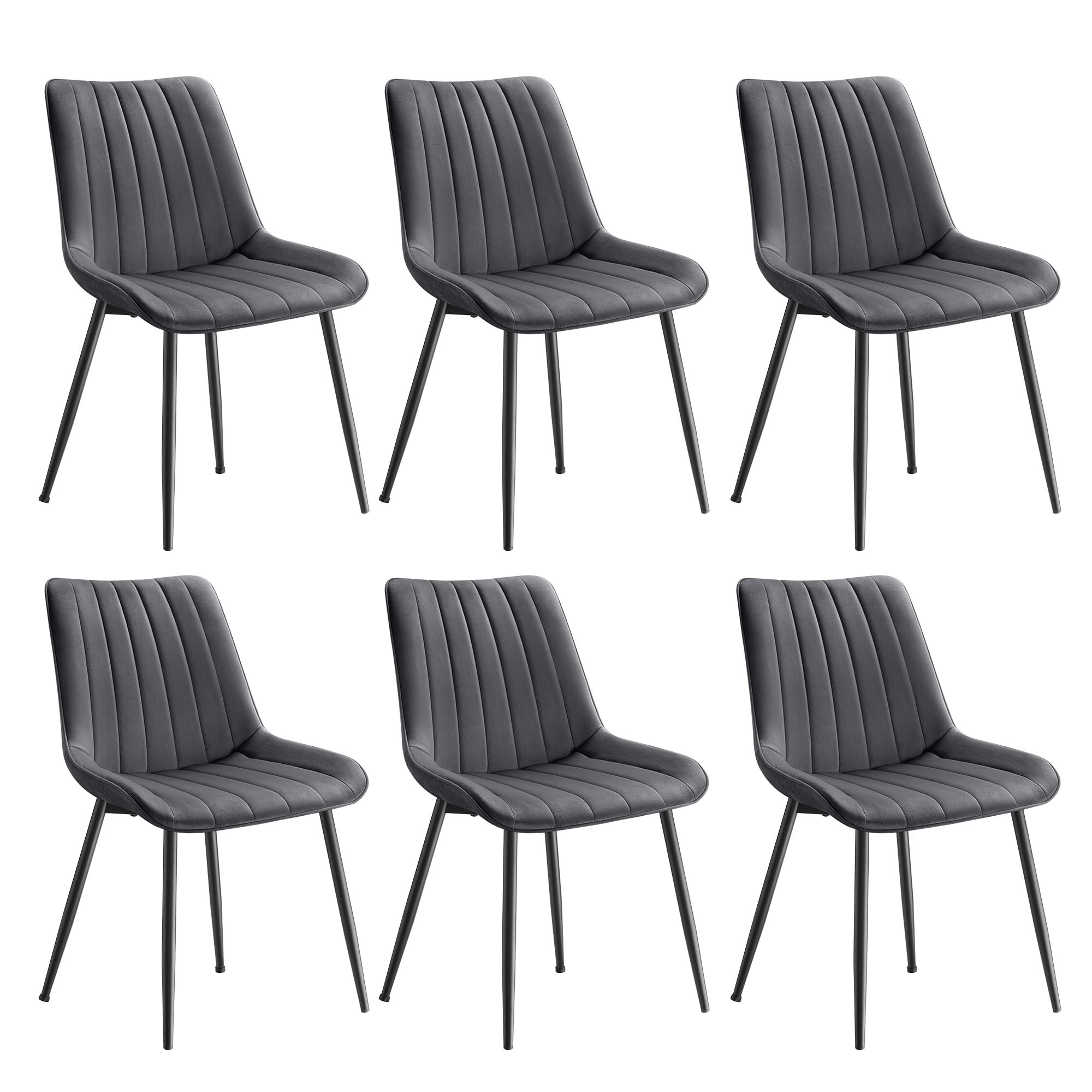 SONGMICS Esszimmerstuhl 6er Set, Küchenstuhl, Samt, Polsterstuhl, bis 120 kg belastbar, Stahlbeine, Gebogene Rückenlehne, für Esszimmer, Küche, grau-tintenschwarz LDC090G56