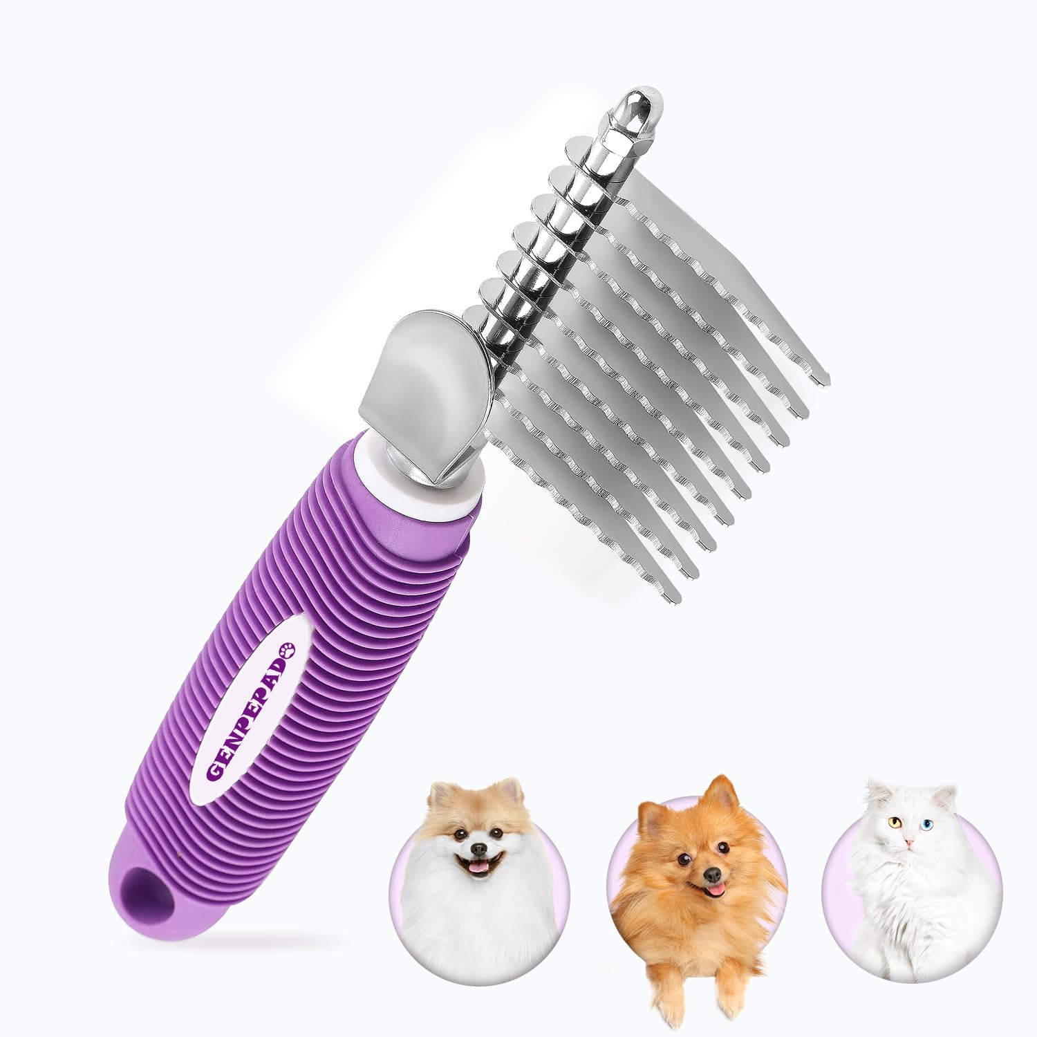 Photo 1 of GENPEPADO Dematting Undercoat Rake Comb for Dogs & Cats with Long 2.5-In Stainless Steel Safety Blades for Removing Knots, Mats & Tangles - Pet Grooming Deshedding Brush Tool with Anti-Slip Grip