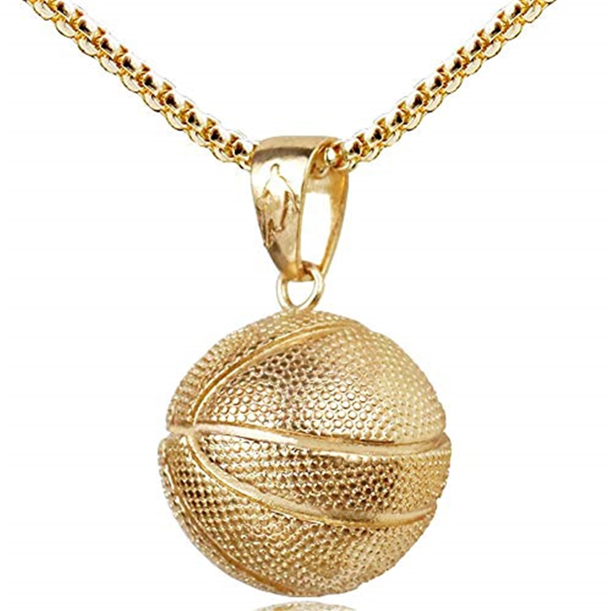 AILUOR Fashion Basketball Pendant Necklace Stainless Steel Chain Hip Hop Sports Necklace Fitness Jewelry (Gold)