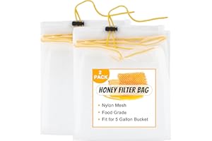 MayBee 2 Pcs Honey Filter Bag, Ultra-Fine Food Grade Mesh Nylon Strainer with Adjustable Drawstring, Beginner Beekeeping Supplies in a 5 Gallon Bucket，Reusable and Washable