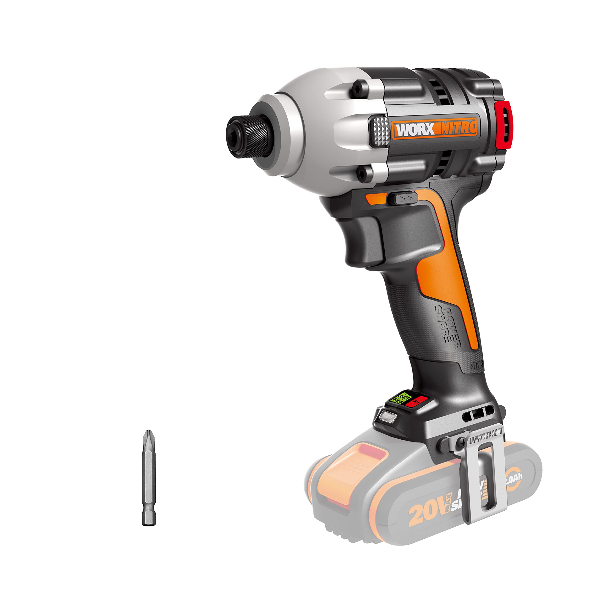 WORX Nitro 18V (20V MAX) Brushless Impact Driver WX261.9, 260Nm, PowerShare, 3 Speed, MAX 3000rpm, LED Light, Compact, Without Battery and Charger