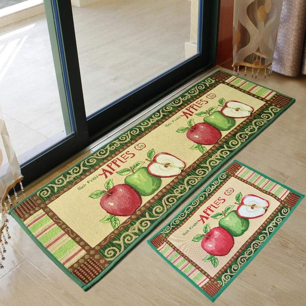 yazi Fabric Kitchen Mat Area Rug Fresh Picked Apples,47x18 Inches and 23x18 Inch, Vintage Apples Jacquard Cotton Fiber Rectangular Bedroom Floor Mat Doormat