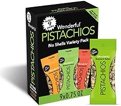Wonderful Pistachios No Shells, 3 Flavors Mixed Variety Pack of 9 (0.75 Ounce), Roasted & Salted Nuts (4), Chili Roasted (3),
