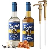 Coffee Syrup Variety Pack - Sugar Free Caramel & Vanilla Syrups for Coffee with 2 Jimoco Syrup Pump Dispenser Compatible with 25.4 Ounces Syrup Bottle - Flavoring For Coffe, Soda, Frappes, Lattes