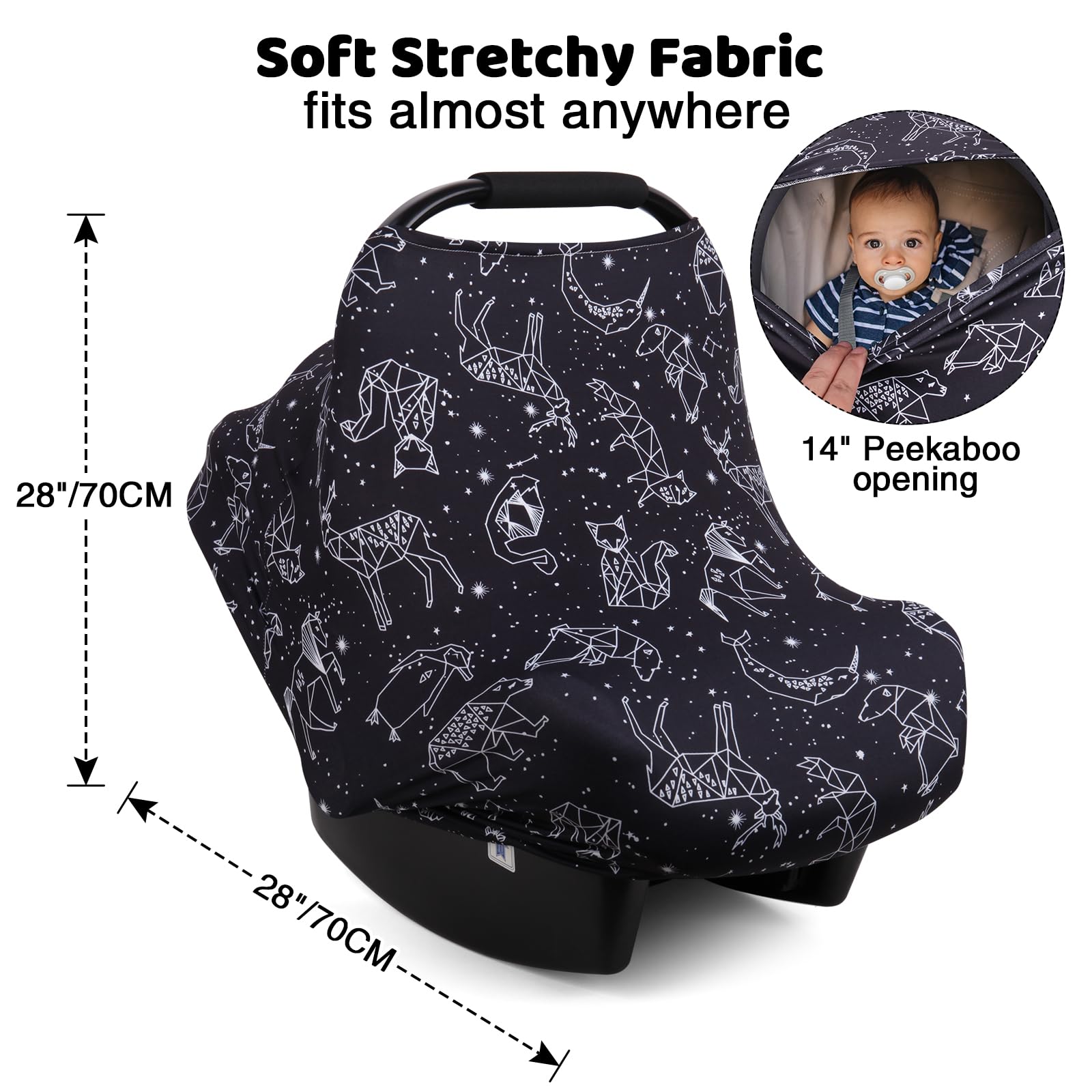 Rquite Car Seat Cover Baby, Carseat Cover for Boy Girl, Stretchy Infant Car Seat Cover, Breathable Car Seat Canopy, Nursing Cover for Breastfeeding, Multi-use Baby Carseat, Carrier, Stroller Covers
