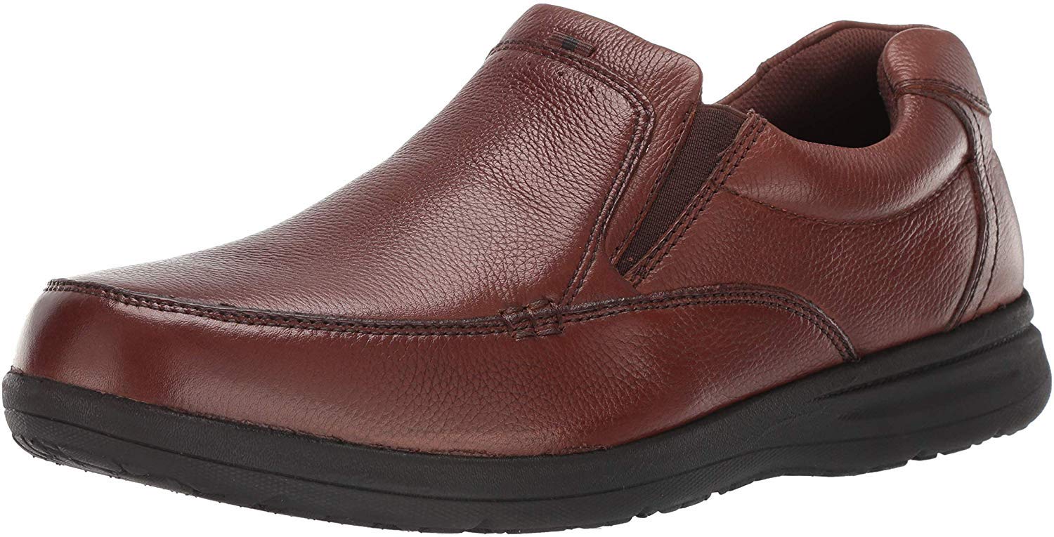 Nunn Bush Men’s Cam Moc Toe Slip On Casual Lightweight Comfortable Loafer with Comfort Gel and Memory Foam, Cognac Tumbled, 12 X-Wide