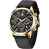 SAPPHERO Men's Watches Stainless Steel Chronograph Waterproof Quartz-Business Casual Dress Watch for Men Luminous Date Gold/Silver/Black Design-Easy-to-Read Luxury Dial-Leather Unique Elegant Gift