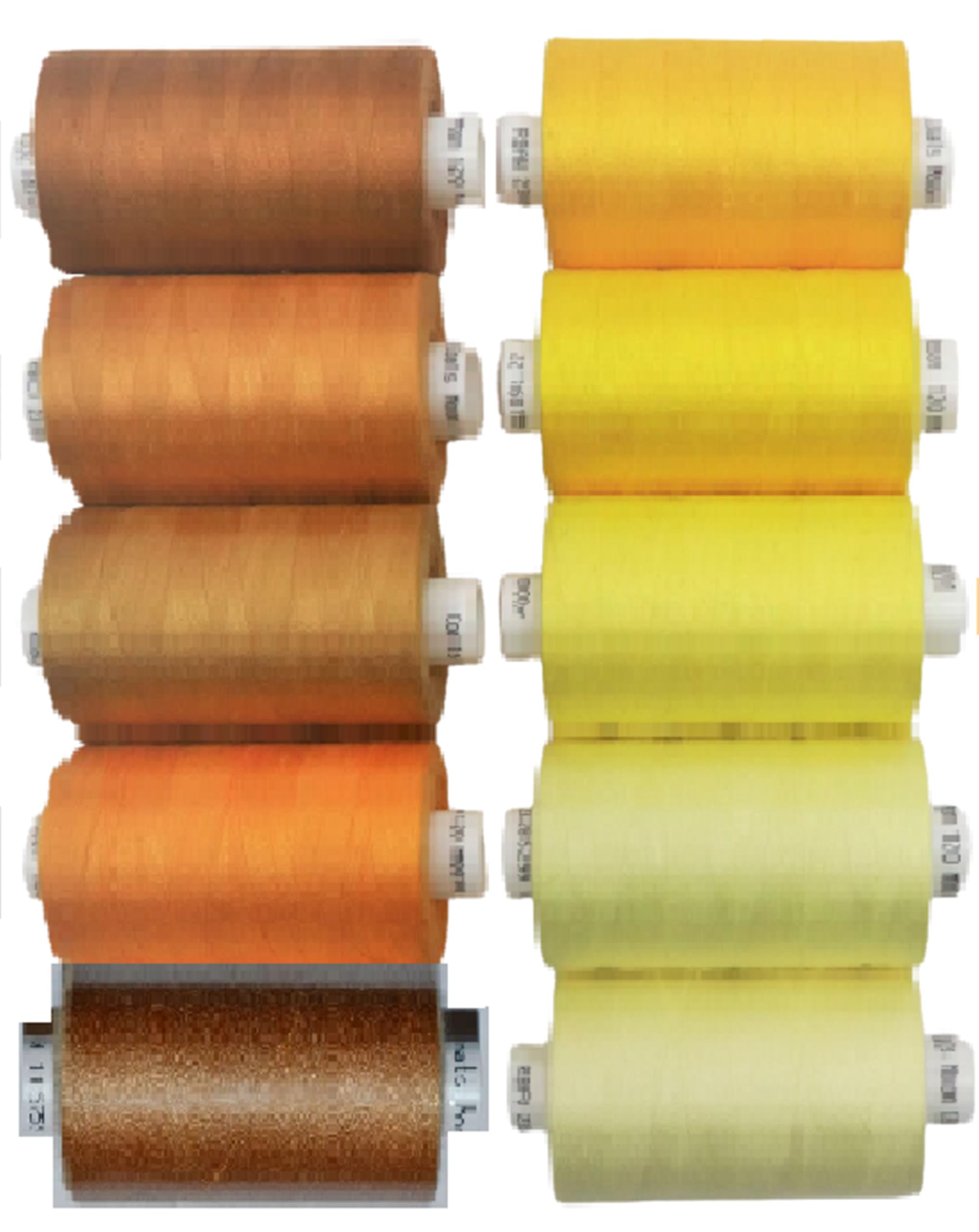 Coats Moon Assorted Sewing Thread Box of 10 Reels, Coats Moon All Purpose Threads for Sewing Overlocker Quilting Stitching Threads Set 1000 Yards Each, 120's (Yellow and Gold) Durable Threads