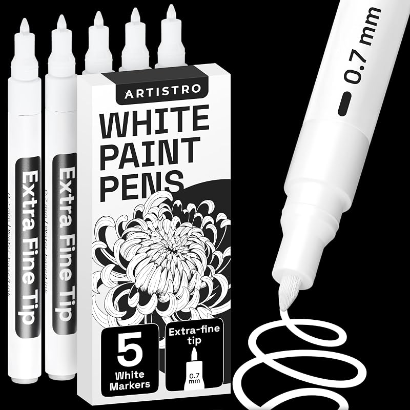 ARTISTRO 5 White Acrylic Paint Pens Extra Fine Tip Set of 5