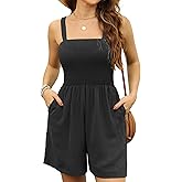 Buauty Women Summer Casual Smocked Rompers Sleeveless Loose Shorts Jumpsuits Boho Floral Short Overall Beach Vacation Outfits