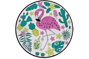 Vantaso Kids Round Nursery Area Rug Tropical Pink Flamingo 4 Ft Non Skid for Children's Bedroom Playing Room
