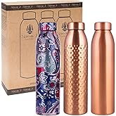NORMAN JR, Hammered-1 Plain-1 Blue Printed-1, Copper Water Bottle 1L Extra Large-an Ayurvedic Pure Premium Copper Vessel, Lower Your Sugar Intake and Enjoy The Health Benefits - Gift Pack of 3