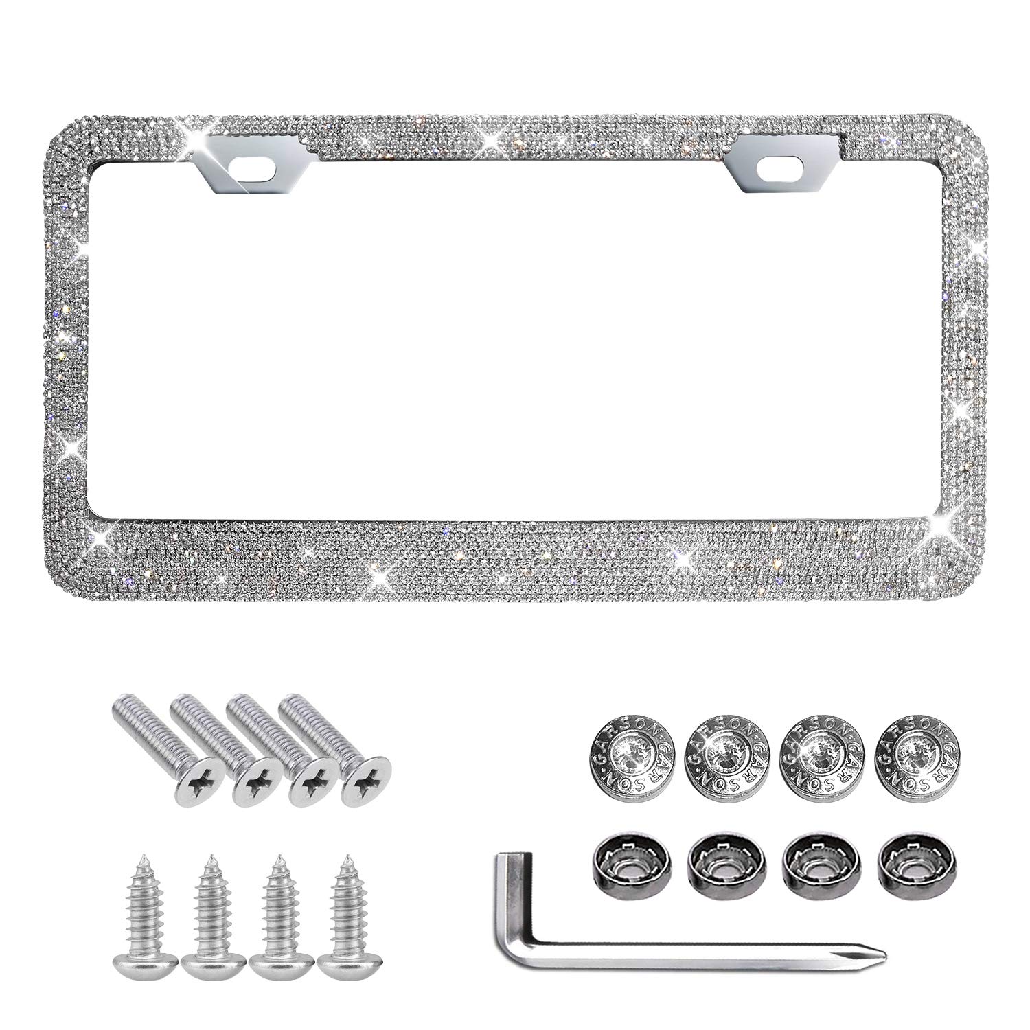 Rhinestone License Plate Frame for Women Bling 1000 2 Frame pcs White/Clear Color Crystal Metal
