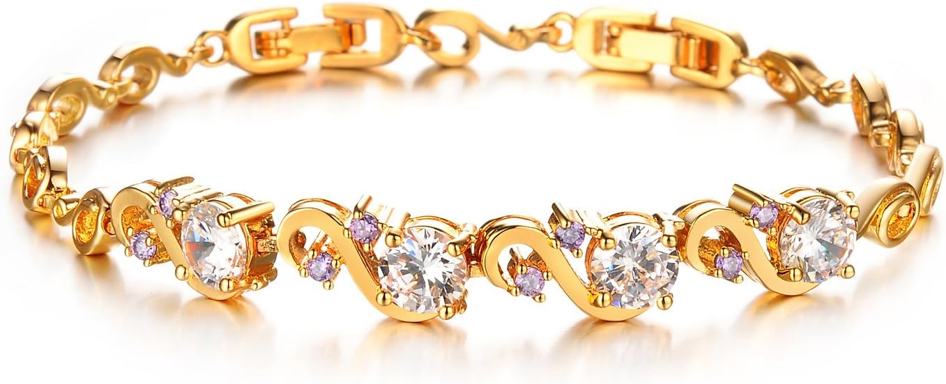Women Gold Bracelet Diamond cut Cubic Zicornia Tennis Bracelet white Bangle