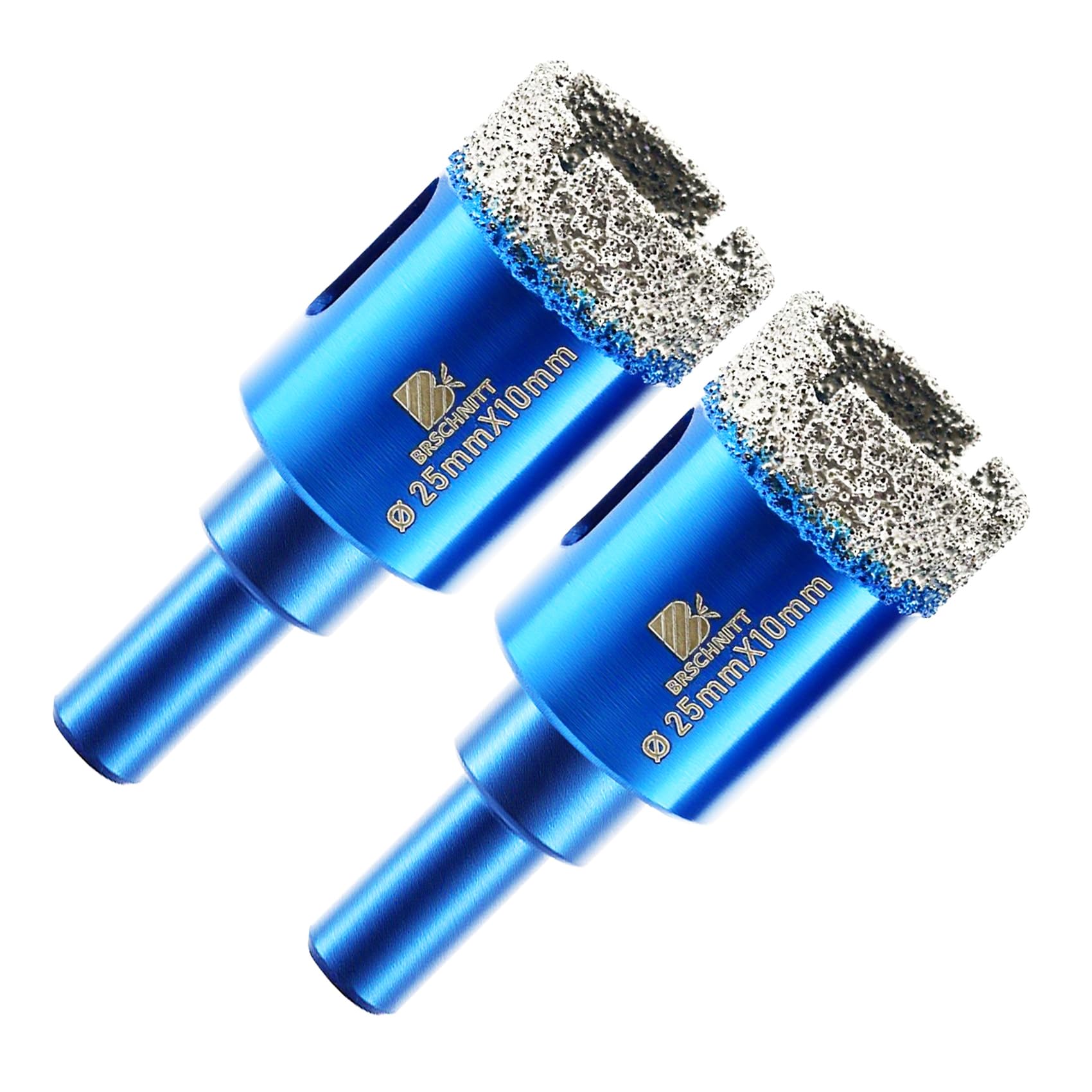 Dry Diamond Drill Bit Set,BRSCHNITT 2pcs/pack 25mm Diamond Hole Saw Core Drill Bit with Round Shank for Porcelain Tile Ceramic Stone Granite Marble,Round Shank Dry Drilling
